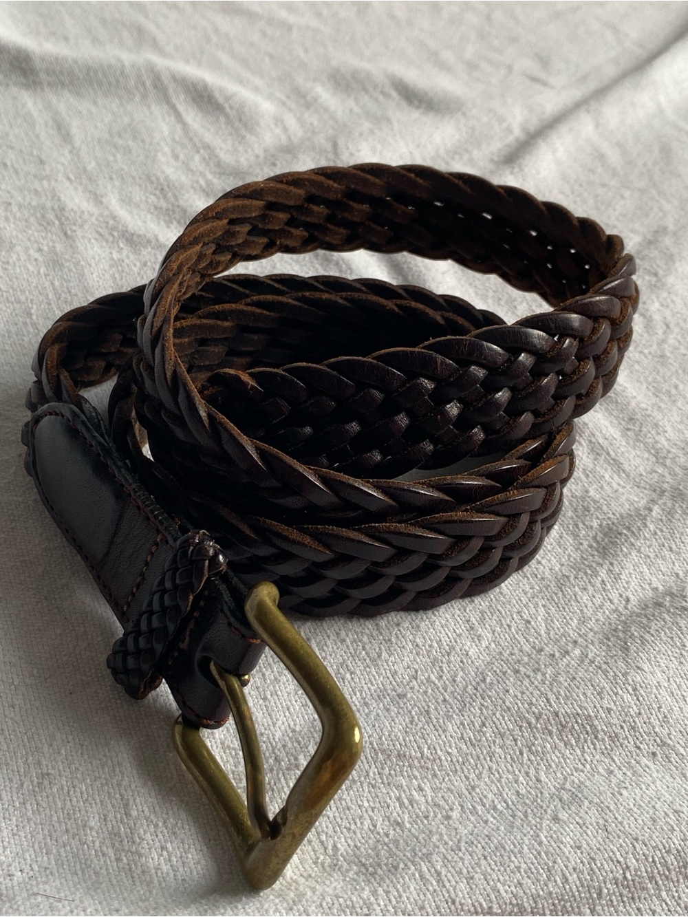 Lands' End Braided Leather Belt in Dark Brown with Brass Buckle SZ 34